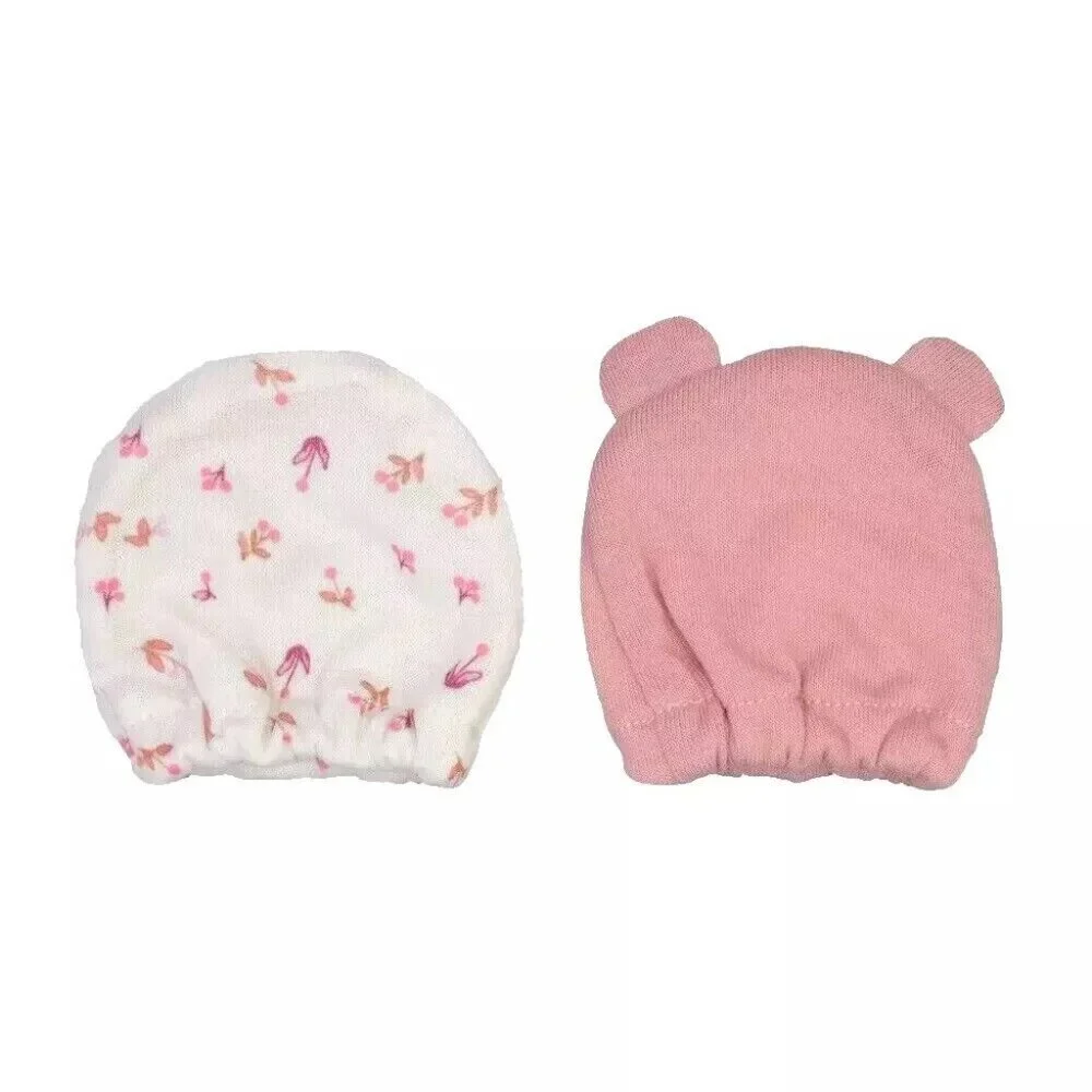 Carter's Baby Pink Bear Ears & Floral 2 Count Stay Put Mittens Set -- Sz Newborn